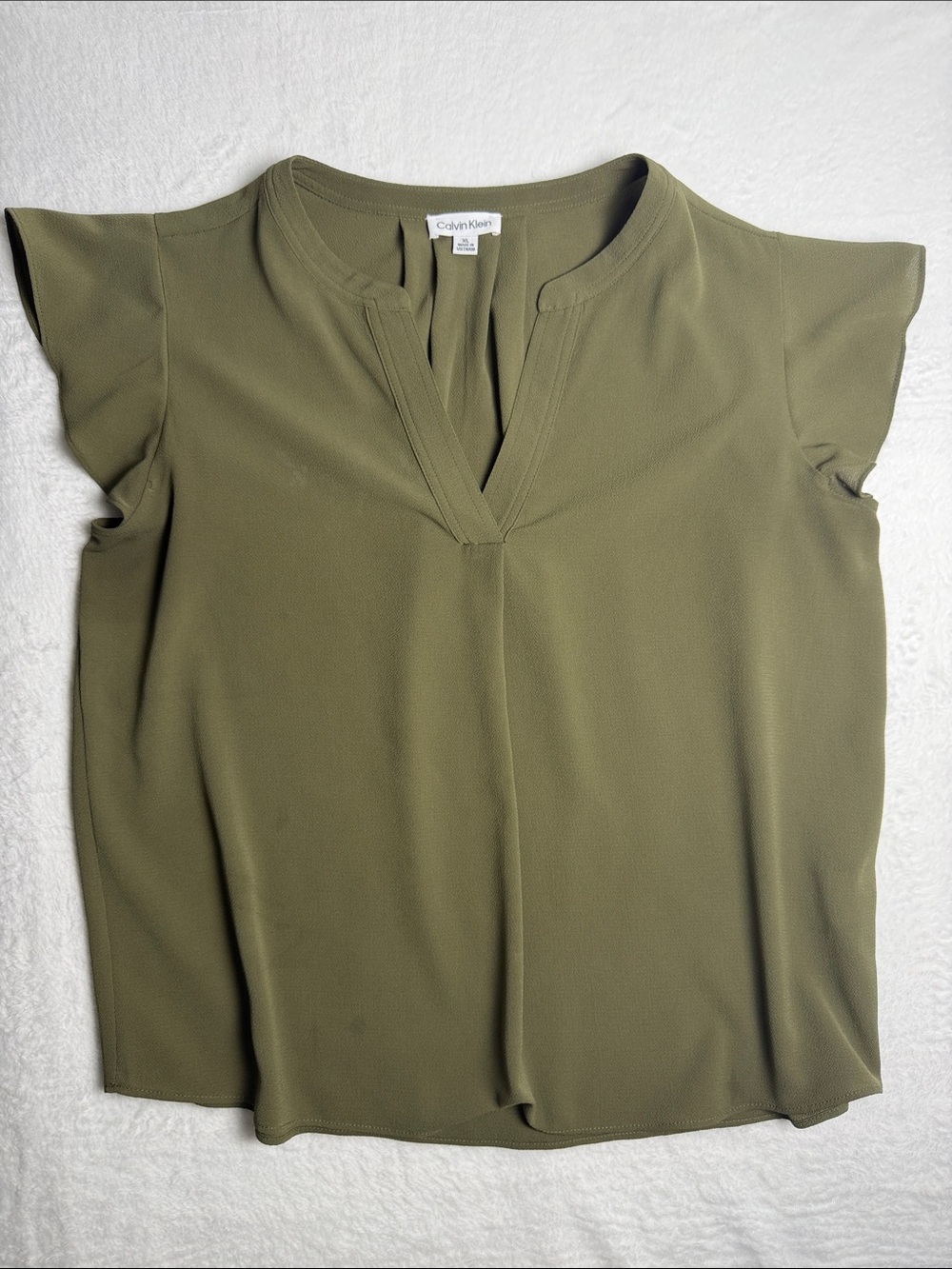 Calvin Klein Olive V-Neck Flutter Sleeve Blouse